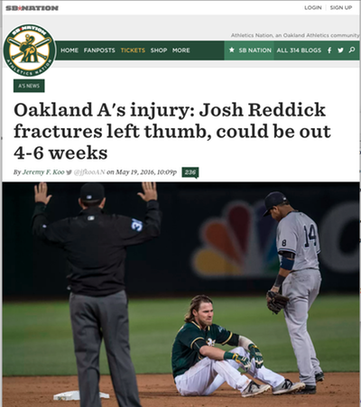 Reddick-Oakland-As-Hurts-Thumb